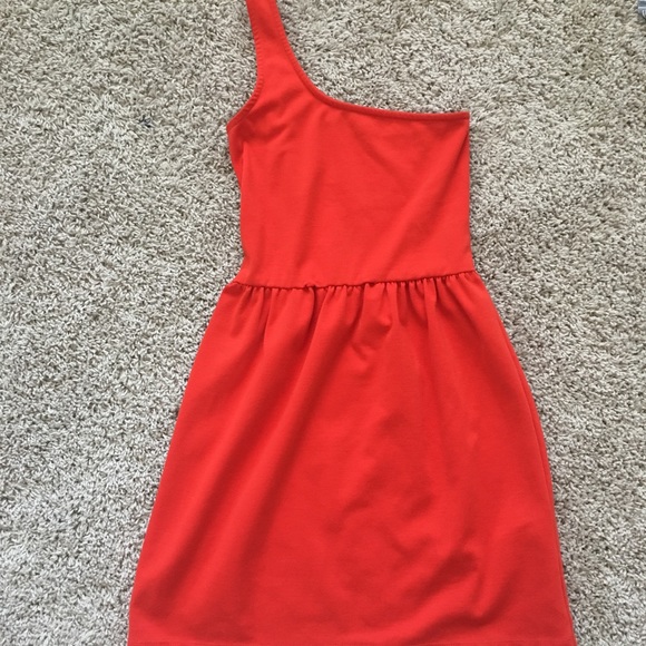 zara one shoulder orange dress ZARA Orange Bow One Shoulder Asymmetrical Neck Strapless Mini Dress S
